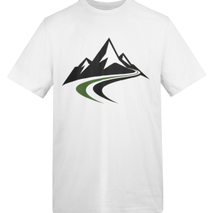 Mountain and Road T-Shirt — White, Black & Green Print