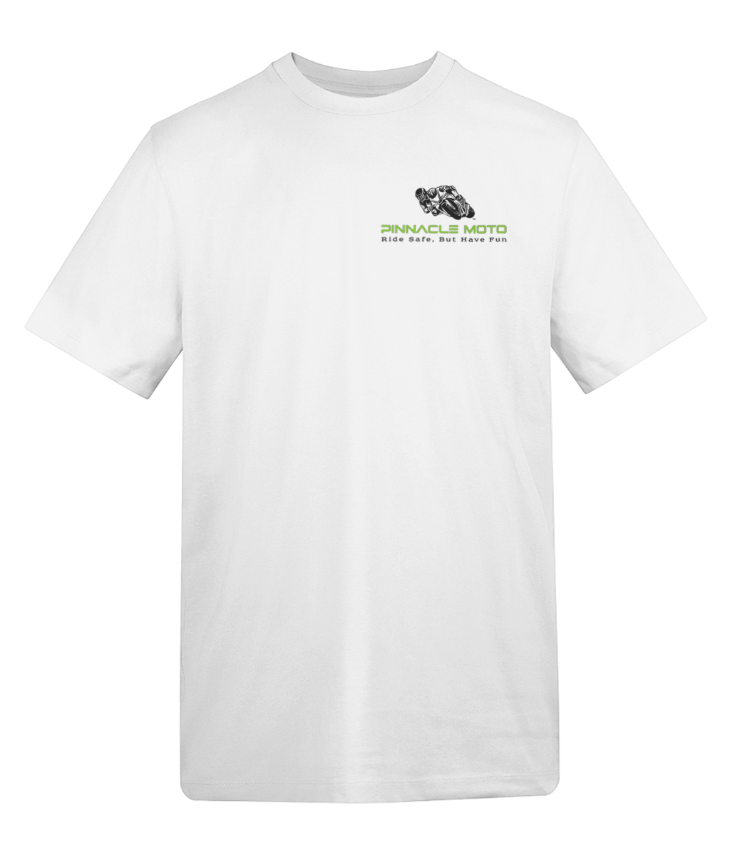 Pinnacle Moto Logo T-Shirt — Green & Black Print on Light Colours