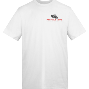 Pinnacle Moto Logo T-Shirt — Red & Black Print on Light Colours