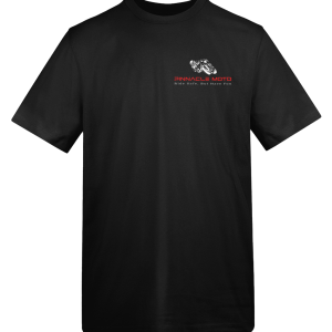 Pinnacle Moto Logo T-Shirt — Red & White Print on Dark Colours
