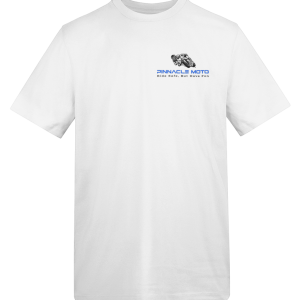 Pinnacle Moto Logo T-Shirt — Blue & Black Print on Light Colours